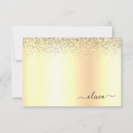Guld Glitter Metall Monogram Glam Namn Tack Kort