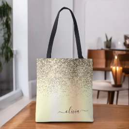 Guld Glitter Metall Monogram Glam Namn Tygkasse