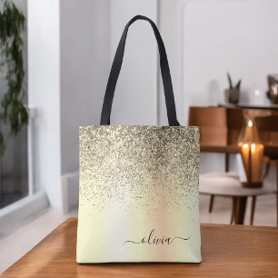 Guld Glitter Metall Monogram Glam Namn Tygkasse