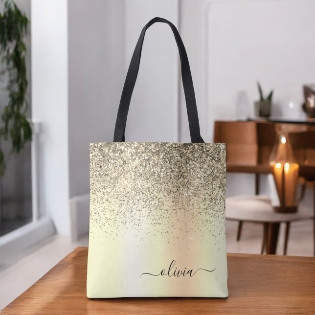 Guld Glitter Metall Monogram Glam Namn Tygkasse (Skapare uppladdad)