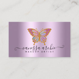 Guld Glitter Metallic Lila Foil Butterfly Logotyp Visitkort