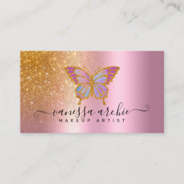 Guld Glitter Metallic Rosa Foil Butterfly Logotyp Visitkort