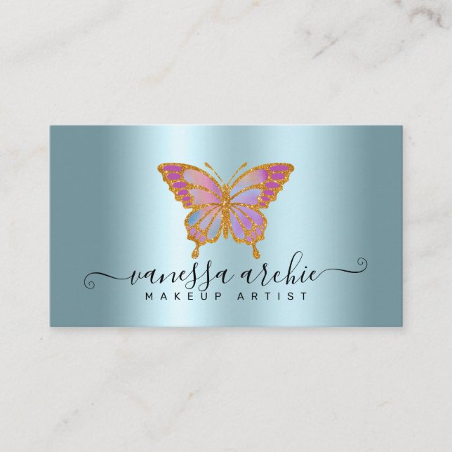 Guld Glitter metallisk turkos (Foil Butterfly) Visitkort (Framsida)