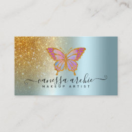 Guld Glitter metallisk turkos (Foil Butterfly) Visitkort