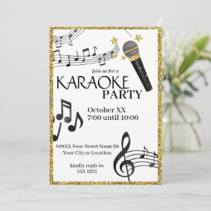 Guld Glitter Microphone Musik noter Karaoke Party Inbjudningar