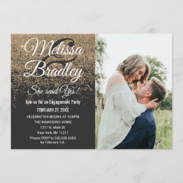 Guld Glitter-miniatyrdiagram, svart Förlovning Inbjudningar