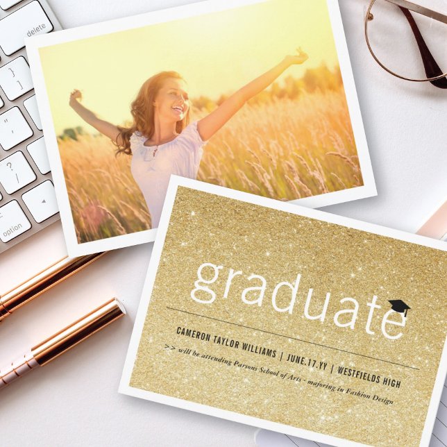Guld Glitter Minimalist Examen Foto Utexaminerad Meddelande (Skapare uppladdad)