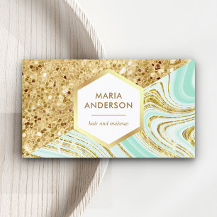 Guld Glitter Mintgrön Marmor Makeup Artist Visitkort