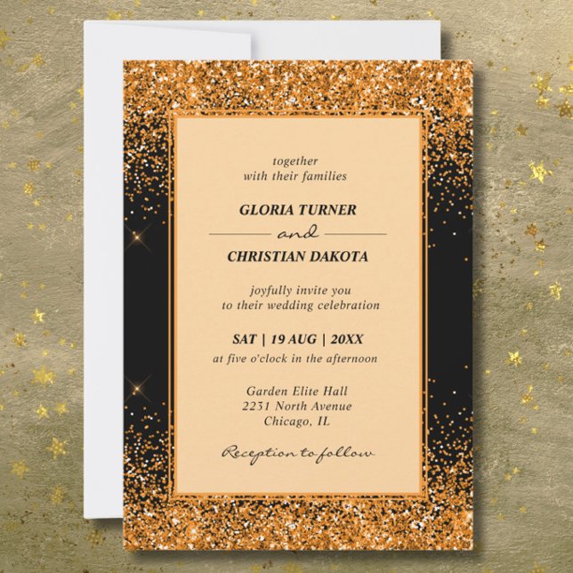 Guld Glitter Modern Bröllopsinbjudan Inbjudningar (Skapare uppladdad)