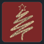 Guld Glitter Modern Julgran Fyrkantigt Klistermärke<br><div class="desc">Faux guld glitter moderna träd-dekalen. Helgdag röda bakgrund gör den här klisterlappen så vacker. Perfekt för alla dina helgdag.</div>