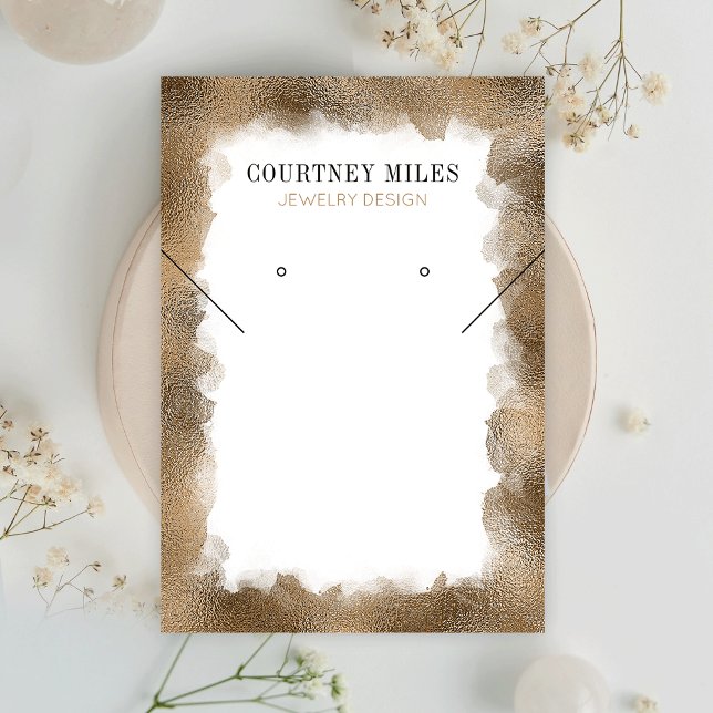 Guld Glitter Modern Lux Earrings judisk Visning Visitkort (White and gold glitter jewelry display cards with elegant fonts and customizable text)