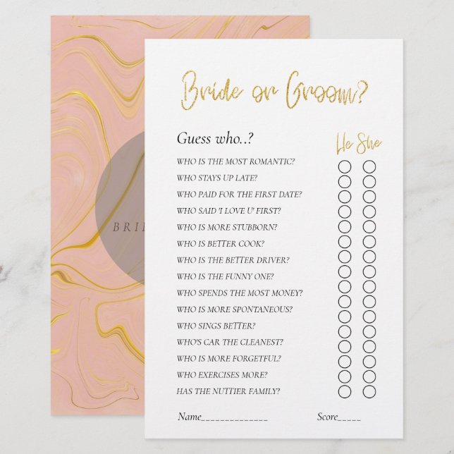Guld Glitter Möhippa-spel Bride eller Groom (Fram/baksida)