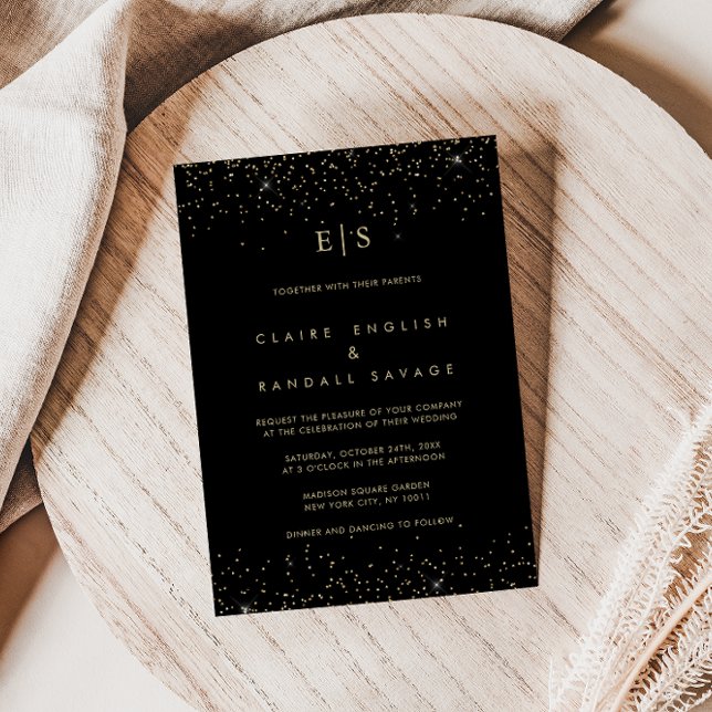 Guld Glitter Monogram efternamn, första Bröllop Inbjudningar (Skapare uppladdad)