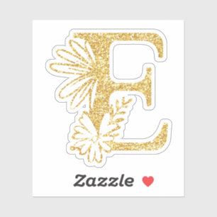 Guld Glitter Monogram Initial E-Blommigt Klistermärken