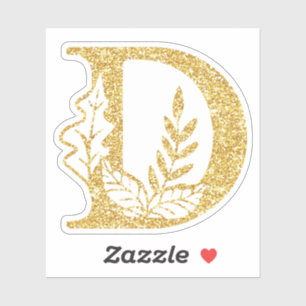 Guld Glitter Monogram Inledande Blommigt D Vinyl Klistermärken
