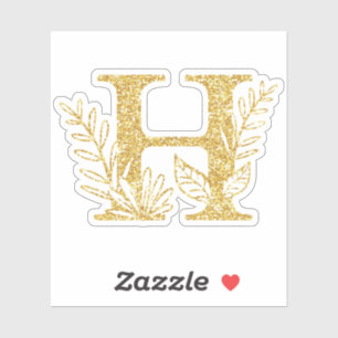 Guld Glitter Monogram Inledande H-Blommigt Klistermärken