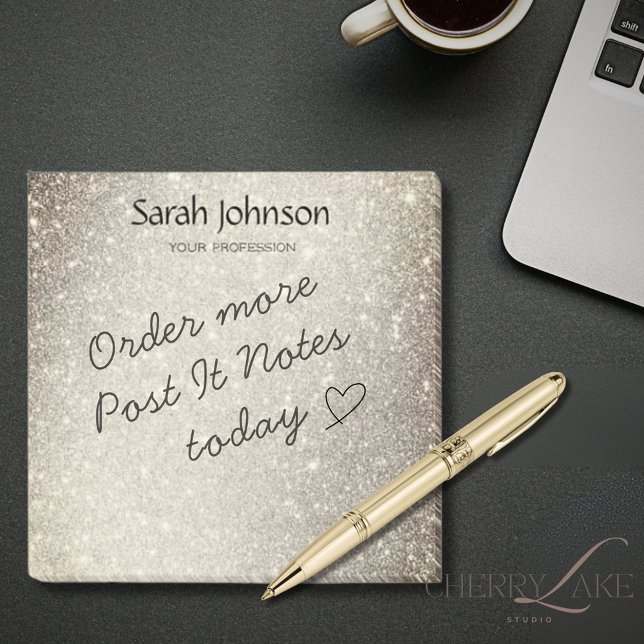 Guld Glitter Monogram Personligt Namn Post-it Block (Skapare uppladdad)