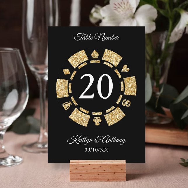 Guld Glitter Monogram Poker Chip Casino Bröllop Inbjudningar (Skapare uppladdad)