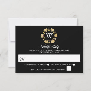 Guld Glitter Monogram Poker Chip Casino Bröllop OSA Kort