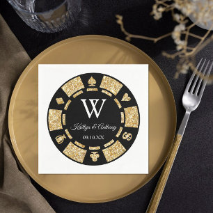 Guld Glitter Monogram Poker Chip Casino Bröllop Pappersservett