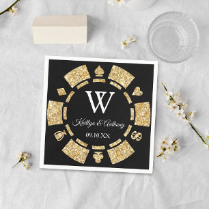 Guld Glitter Monogram Poker Chip Casino Bröllop Pappersservett