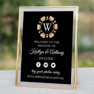 Guld Glitter Monogram Poker Chip Casino Bröllop Poster