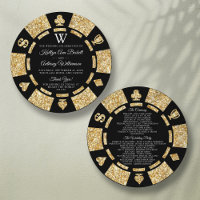Guld Glitter Monogram Poker Chip Casino Bröllop