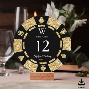 Guld Glitter Monogram Poker Chip Kasino Bröllop Inbjudningar