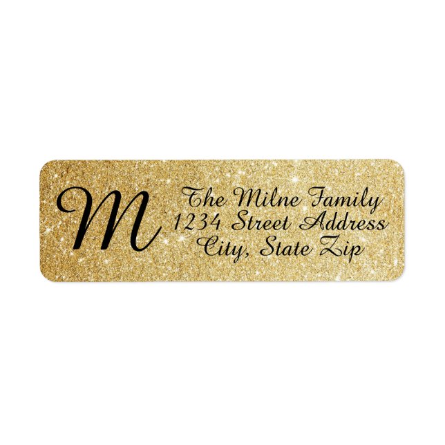 Guld Glitter Monogram - Returetiketter Returadress Etikett (Framsidan)