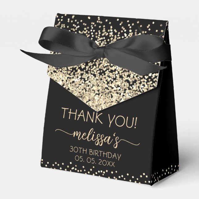 Guld Glitter Monogram Svart Födelsedag Tack Presentaskar (Framsidan Sidan)