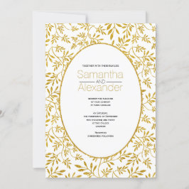 Guld glitter mönster i löv, rektangulärt bröllop inbjudningar