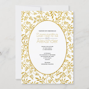 Guld glitter mönster i löv, rektangulärt bröllop inbjudningar