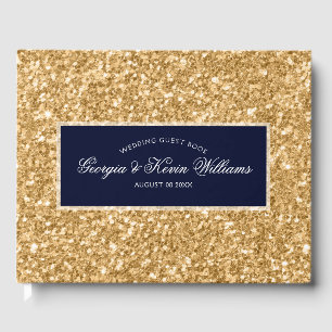 Guld Glitter Mönster och Mörk blått Gästböcker