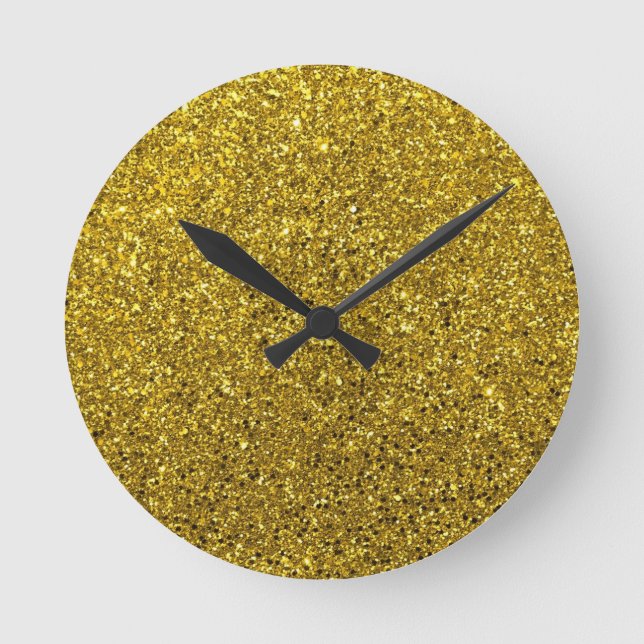 Guld Glitter Mönster Rund Klocka (Framsida)