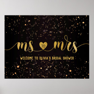 Guld Glitter Ms till Mrs Bröllopsfest Välkommen Poster