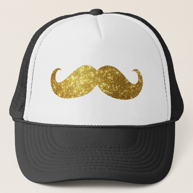Guld Glitter Mustache Keps (Framsida)