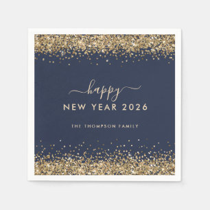 Guld Glitter Namn, marinblått Gott nytt år 2026 Pappersservett