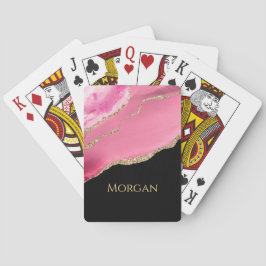 Guld Glitter & Namn, Rosa Agate on Black Casinokort