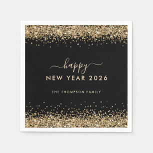 Guld Glitter Namn Svarta Gott nytt år 2026 Pappersservett