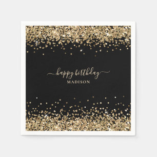 Guld Glitter Namn Svarta Grattis på födelsedagen Pappersservett