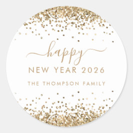 Guld Glitter Namn Vita Gott nytt år 2026 Runt Klistermärke