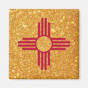 Guld Glitter New mexico Flagga Magnet