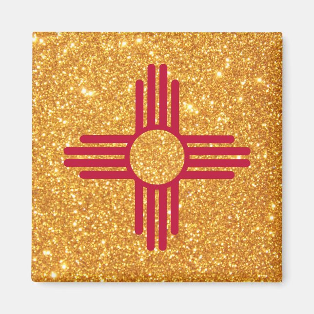 Guld Glitter New mexico Flagga Magnet (Framsidan)