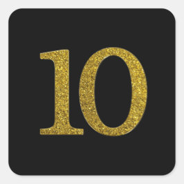 Guld Glitter nummer 10, bredbildsteckensnitt Fyrkantigt Klistermärke