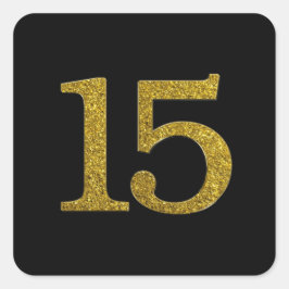 Guld Glitter nummer 15, bredbildsteckensnitt Fyrkantigt Klistermärke