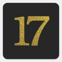 Guld Glitter nummer 17, bredbildsteckensnitt Fyrkantigt Klistermärke