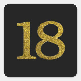 Guld Glitter nummer 18, bredbildsteckensnitt Fyrkantigt Klistermärke
