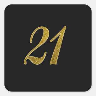 Guld Glitter nummer 21 Fyrkantigt Klistermärke
