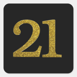 Guld Glitter nummer 21 vid teckensnitt Fyrkantigt Klistermärke