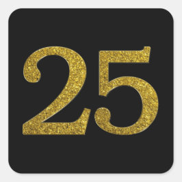 Guld Glitter nummer 25, bredbildsteckensnitt Fyrkantigt Klistermärke